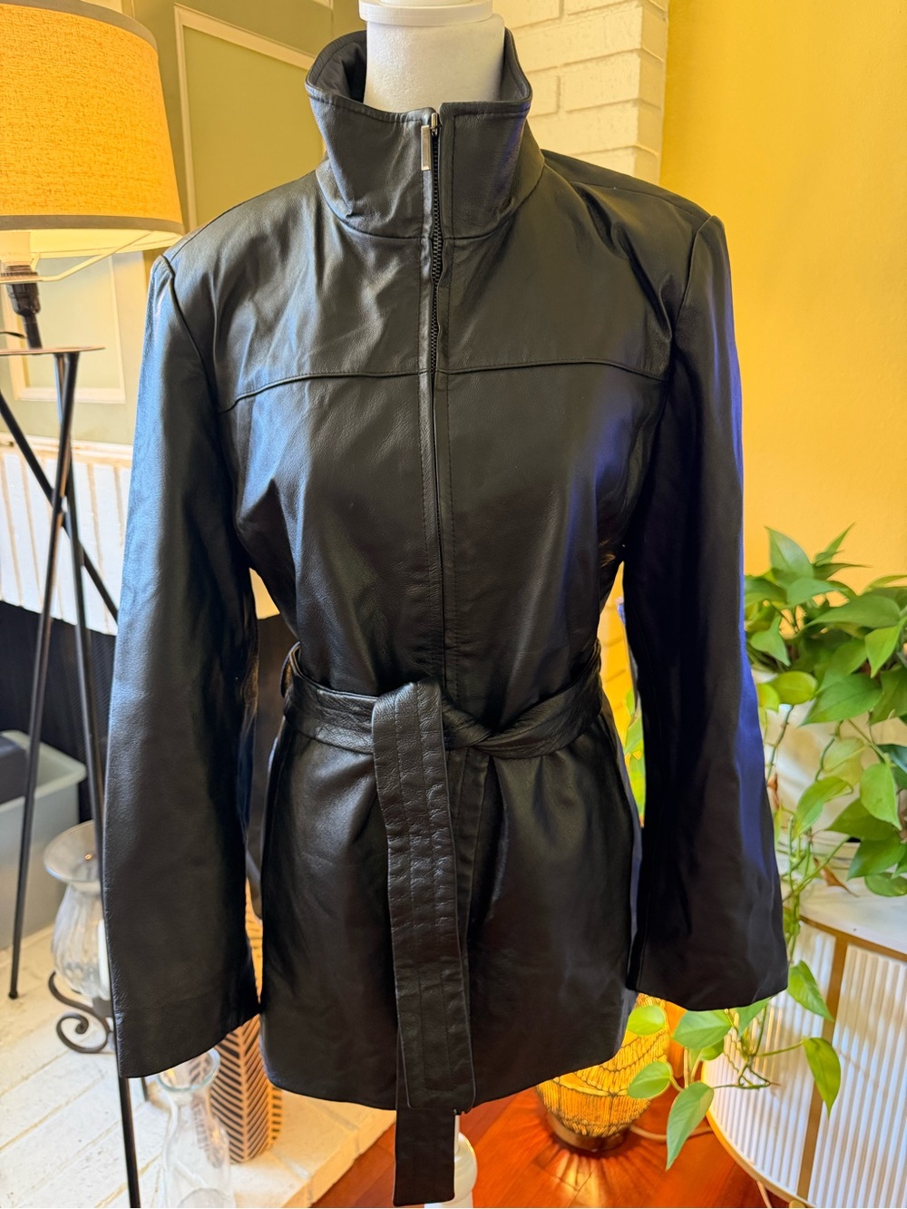 Genuine Leather Worthington Black Belted Jacket